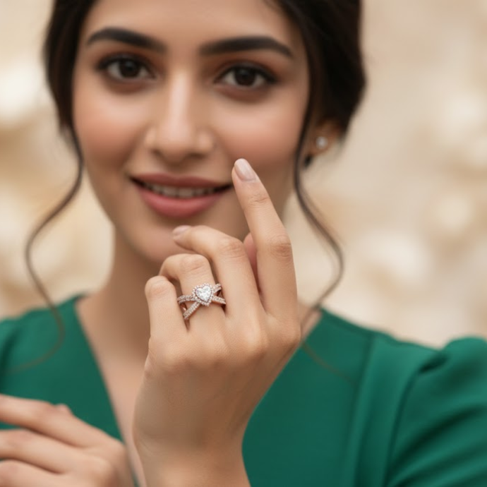 Heart Crown Double-Band Diamond Ring