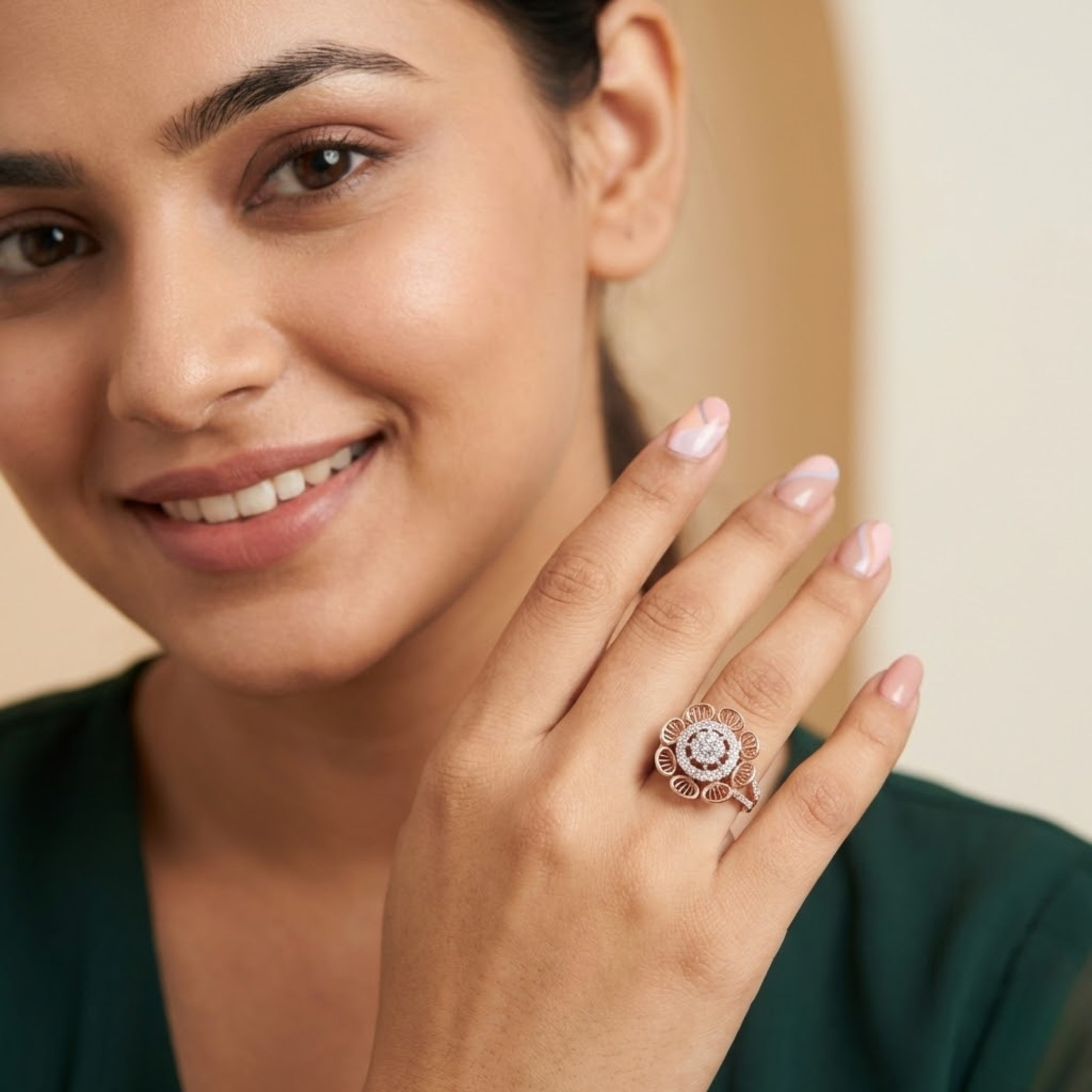 Floral Halo Dome Diamond Ring