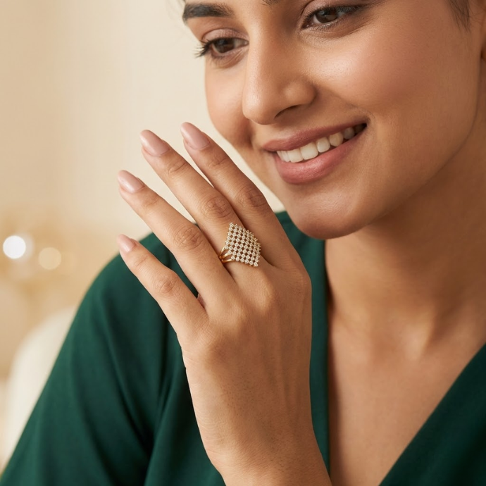 Lux Clustered Diamond Elongated Cocktail Ring