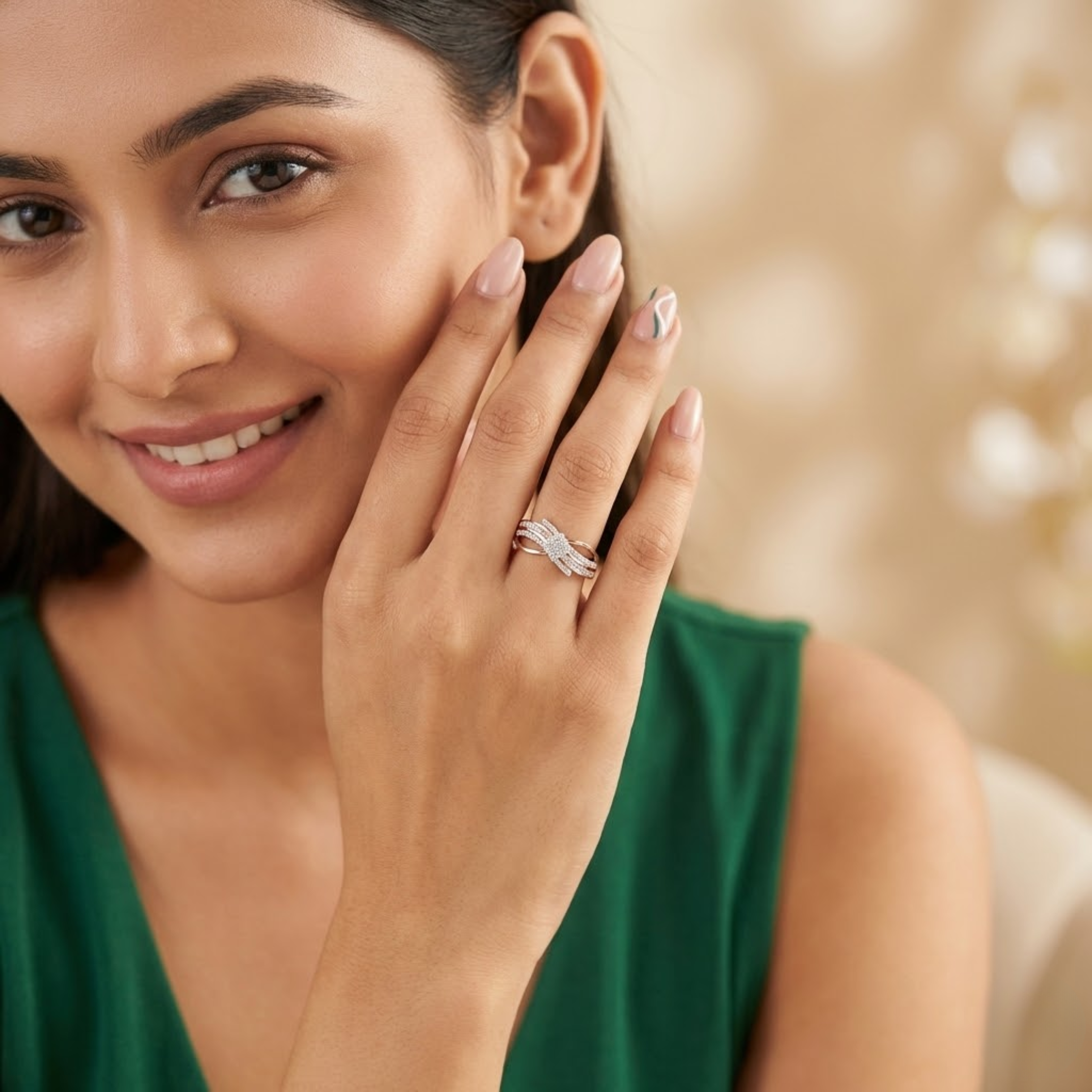 Elegant Twisted Cluster Diamond Ring