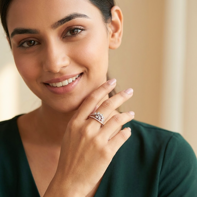 Dual Band Floral Diamond Ring