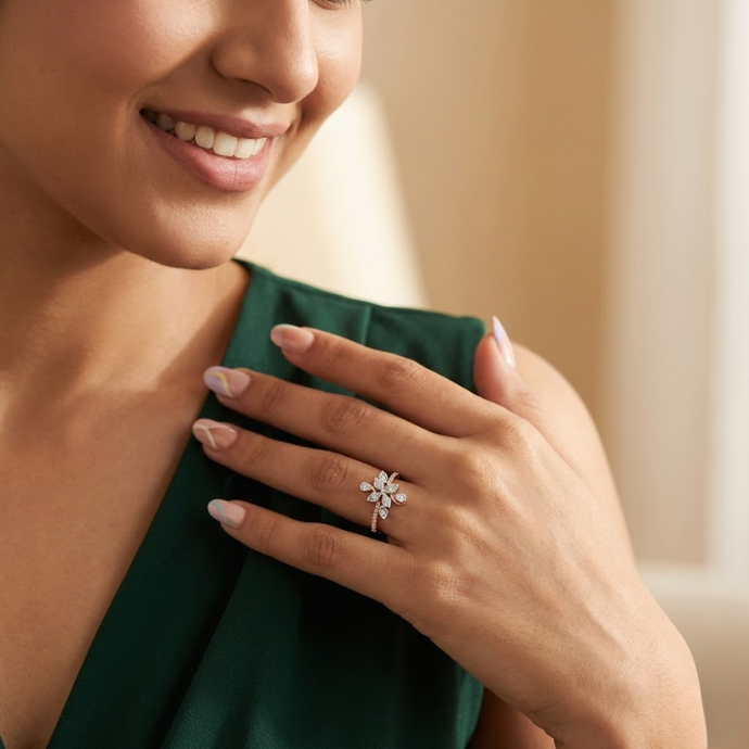 Floral Crossover Diamond Ring