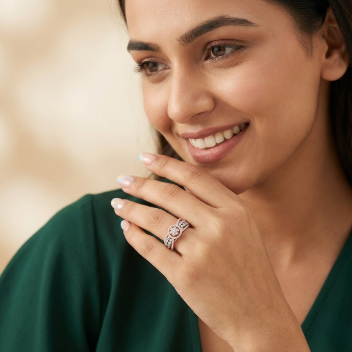 Royal Floral Overlapped Diamond Cluster Ring