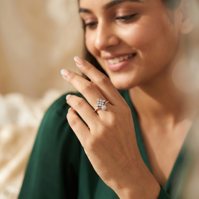 Floral Drop Diamond Ring