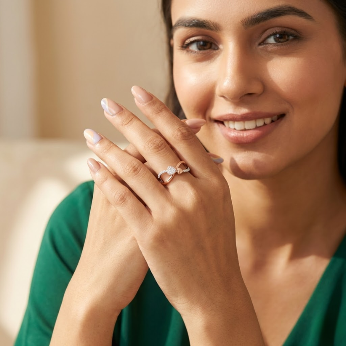Dual Curve Heart Diamond Ring