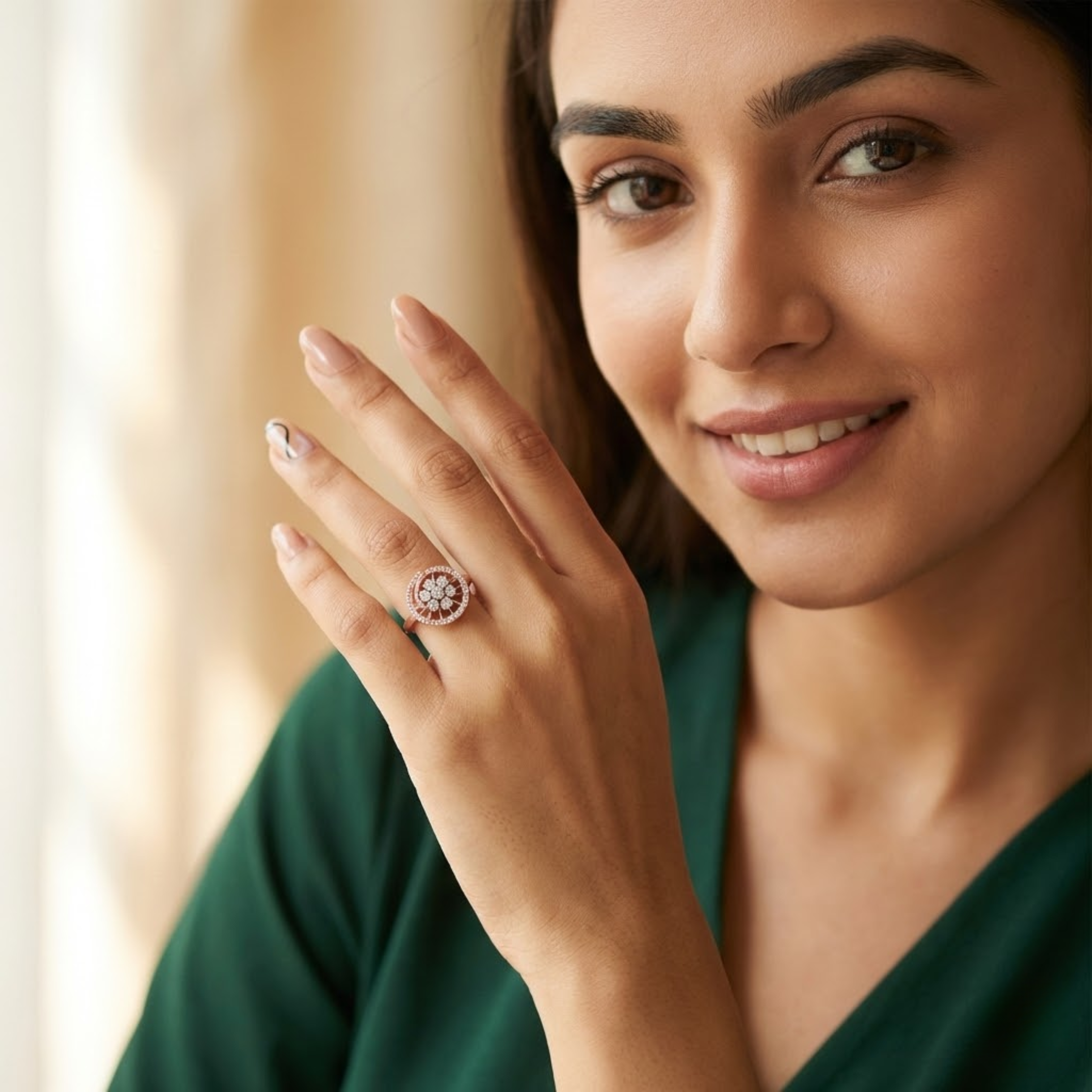 Radiant Spoke Halo Diamond Ring