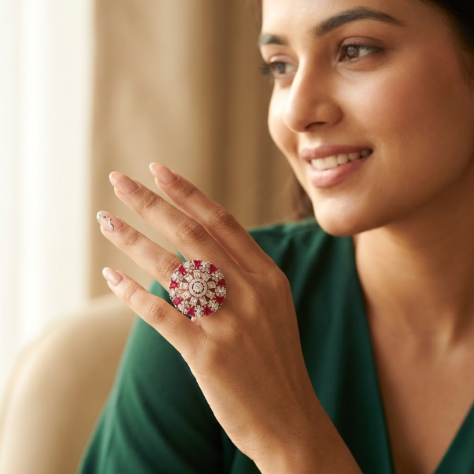 Grand Red Radiance Multi-Layer Diamond Cocktail Ring