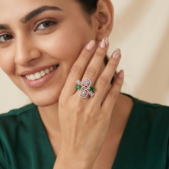 Royal Emerald Cluster Diamond Ring