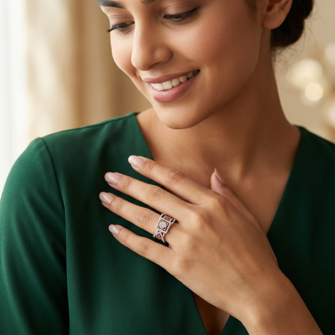 Royal Twin-Tone Geometric Diamond Ring