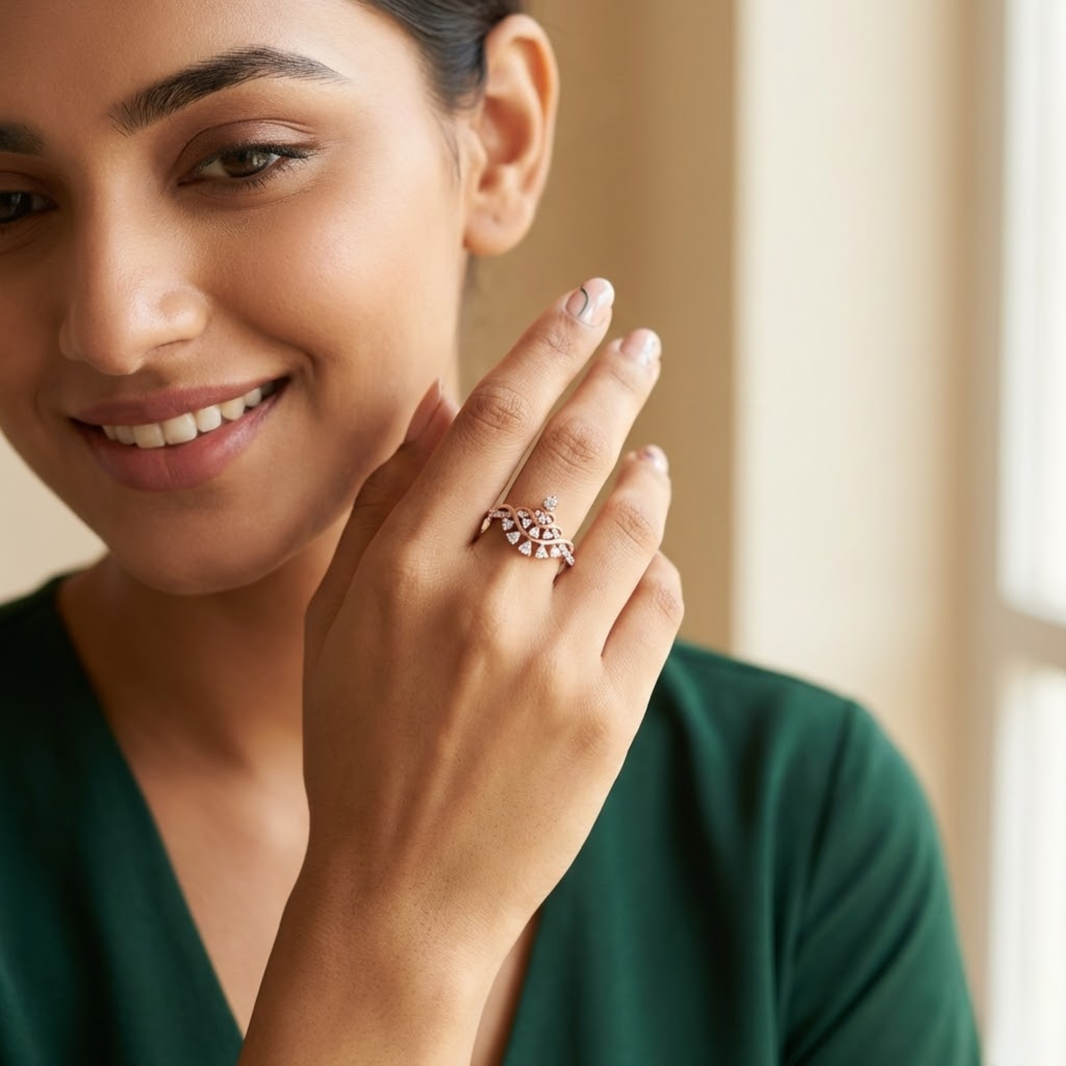 Elegant Wave Cluster Diamond Ring