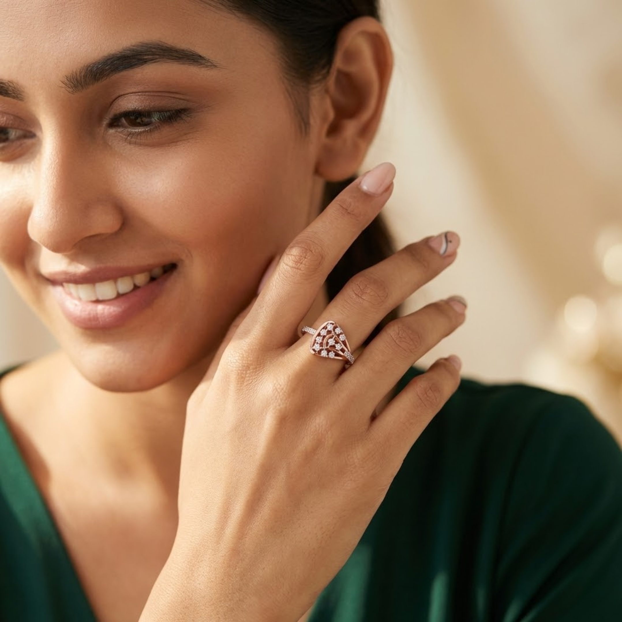 Fancy Tri-Diamond Petal Ring