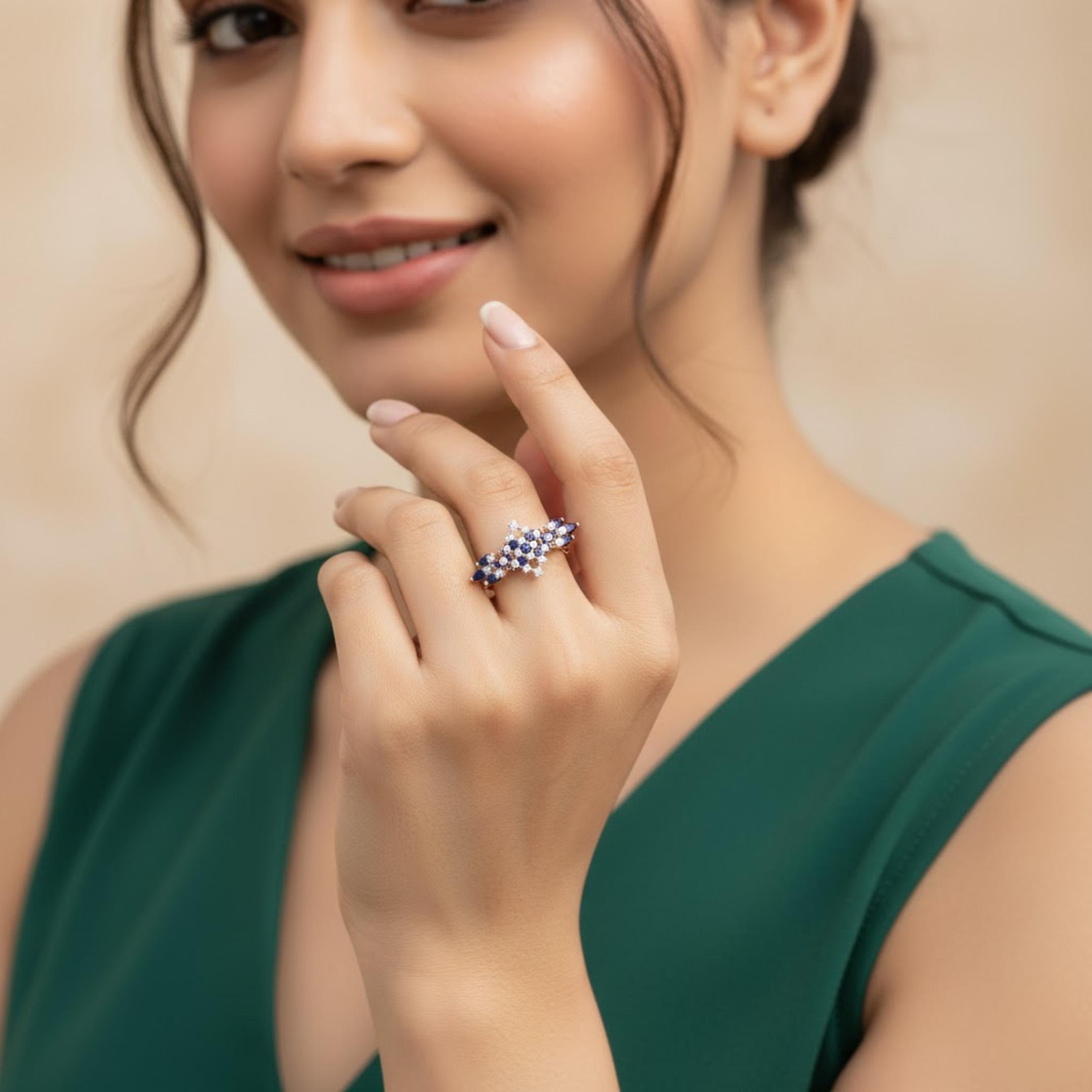 Royal Blue Marquise Cluster Diamond Ring