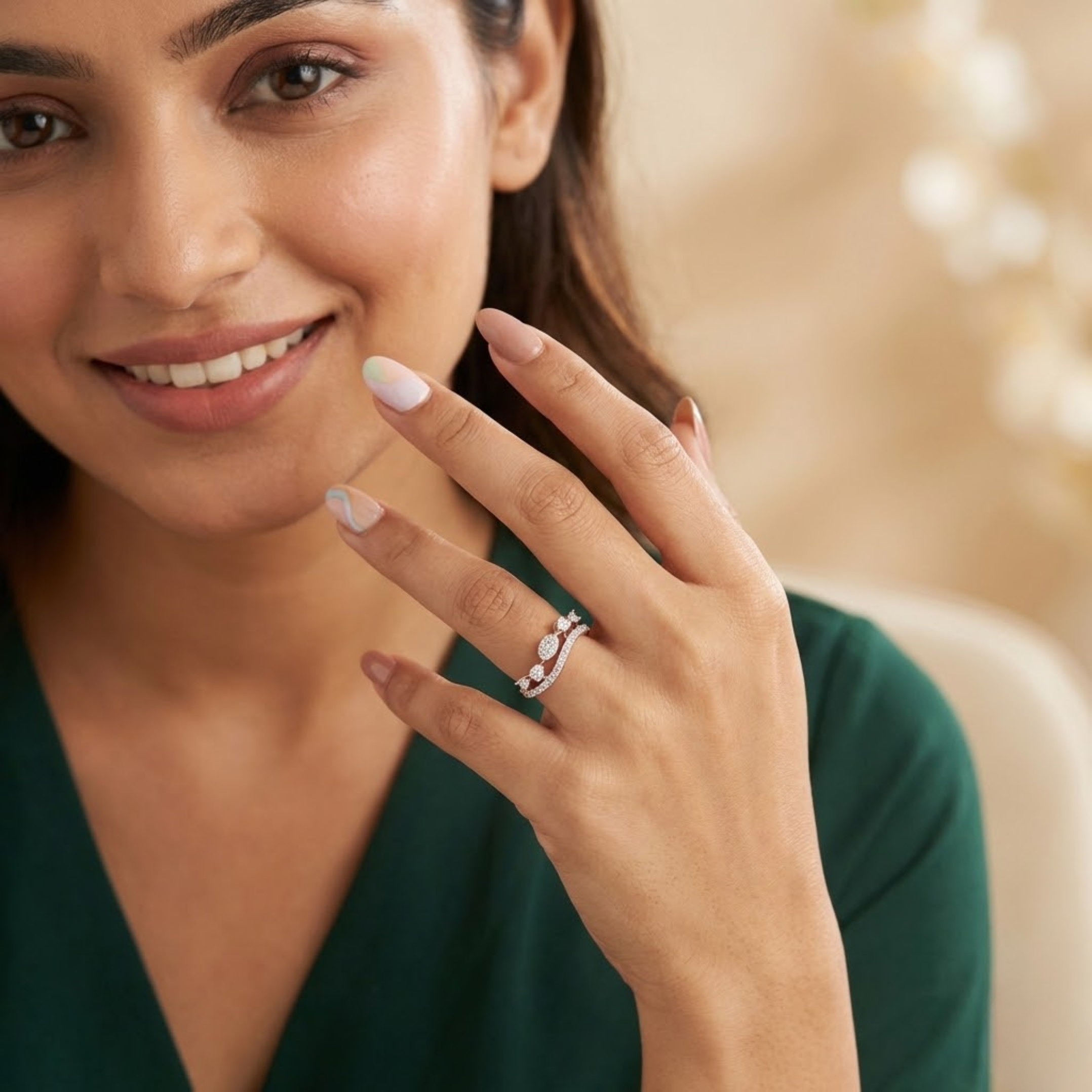 Multi-Cluster Wave Diamond Ring