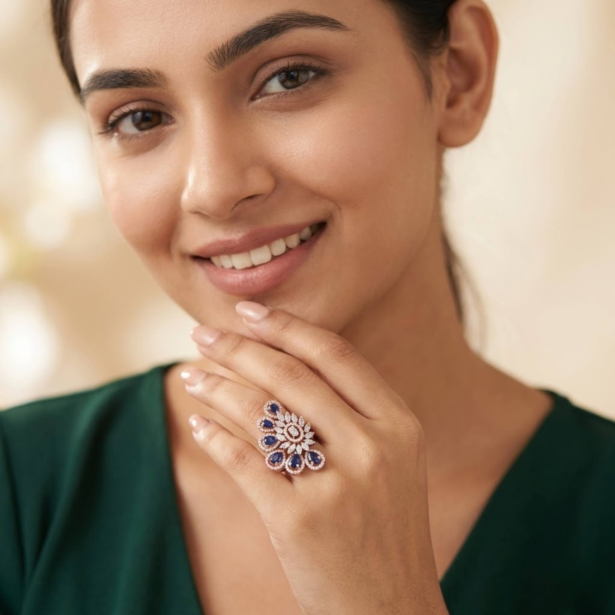 Royal Blue Sapphire & Diamond Peacock Ring