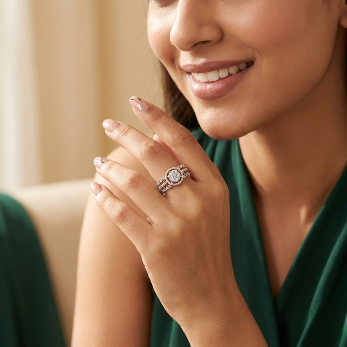 Dual Halo Crown Diamond Ring