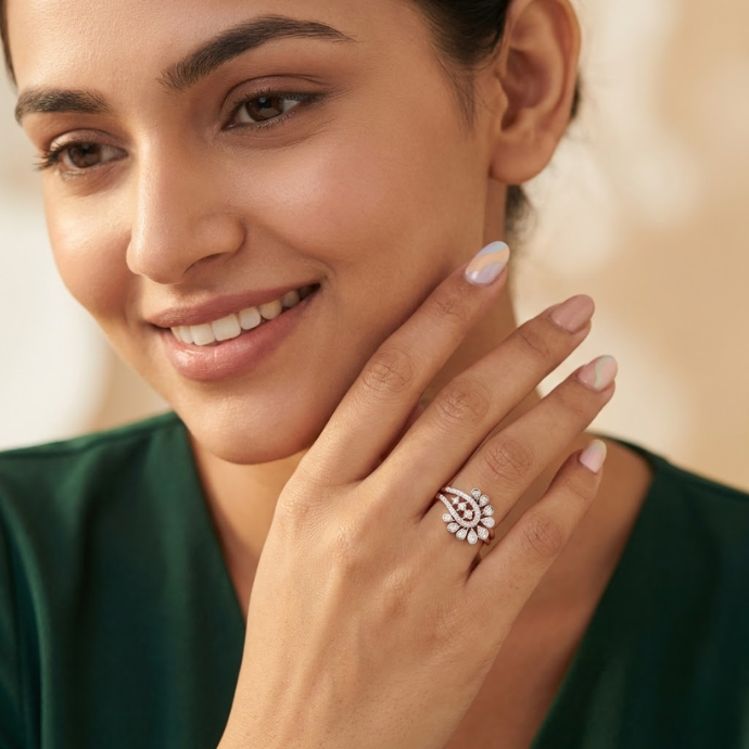 Floral Fan Cluster Diamond Ring