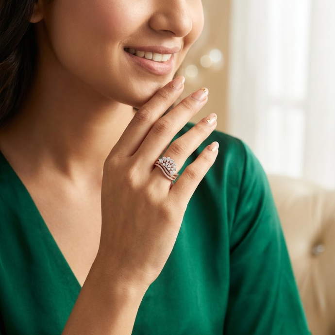 Floral Bouquet Curved Diamond Ring