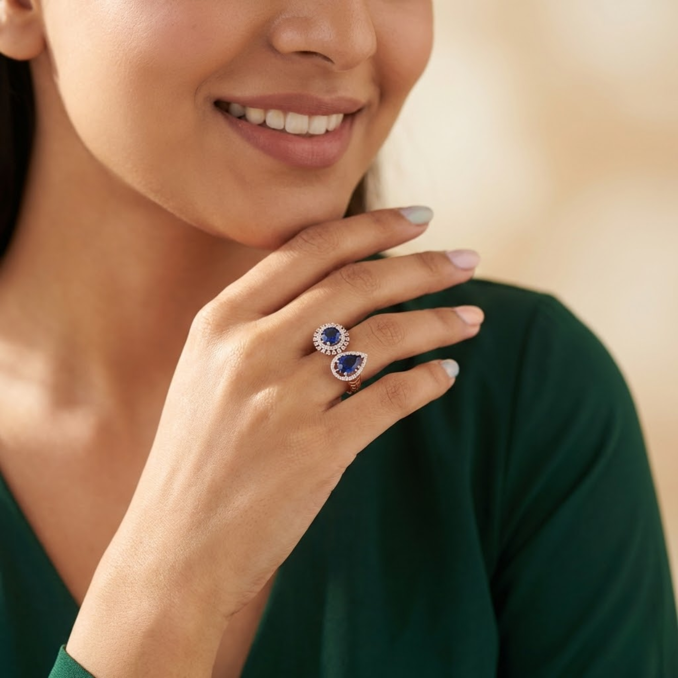 Dual Halo Sapphire Statement Ring