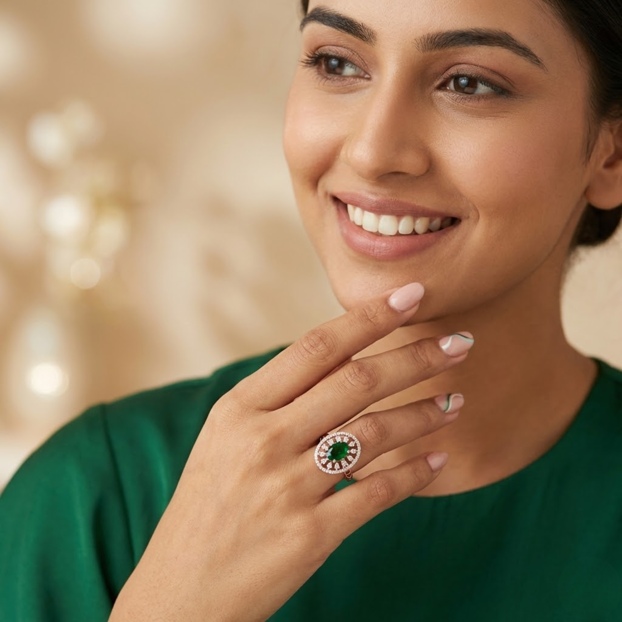 Oval Emerald Halo Diamond Ring