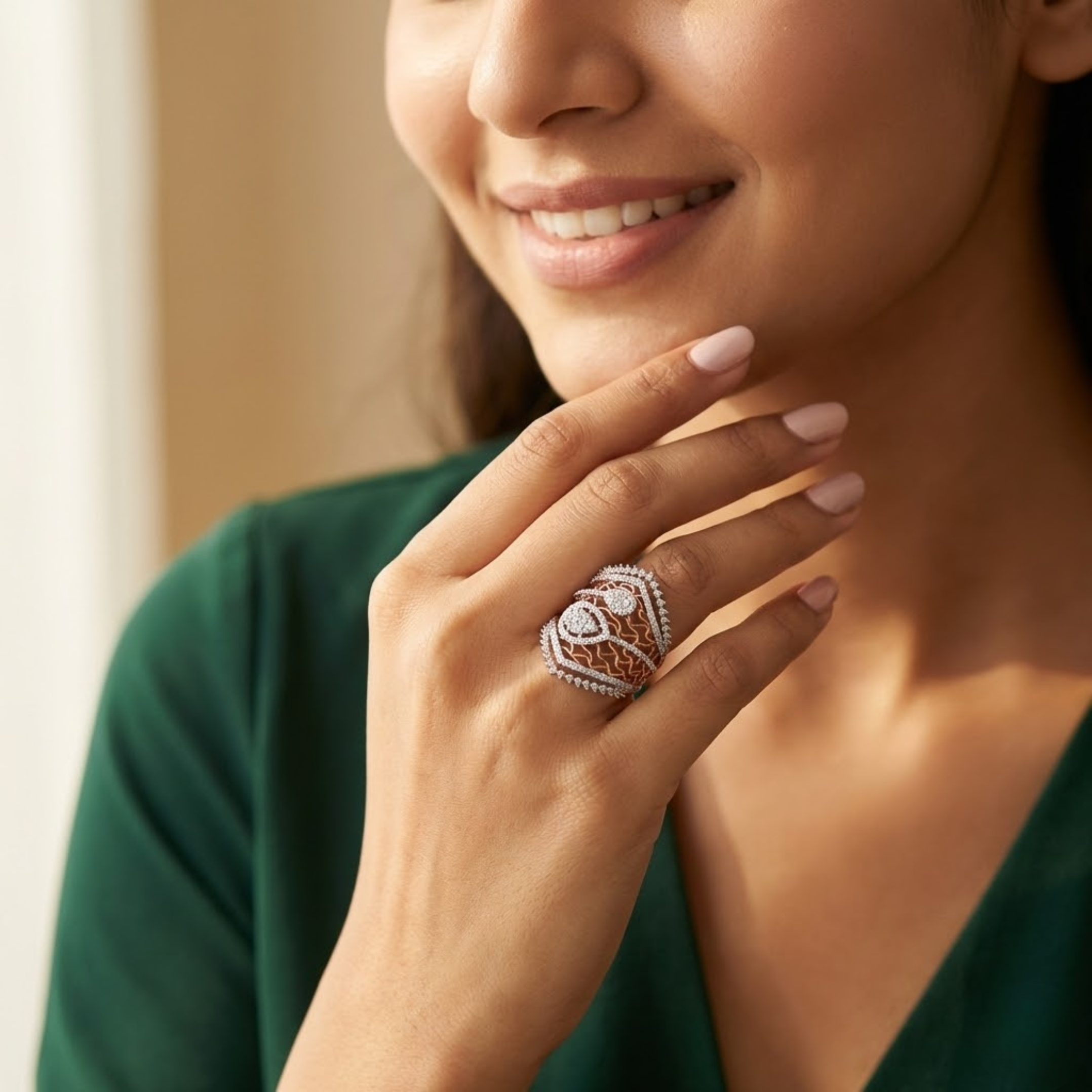 Dual Pear Cluster Designer Cocktail Ring
