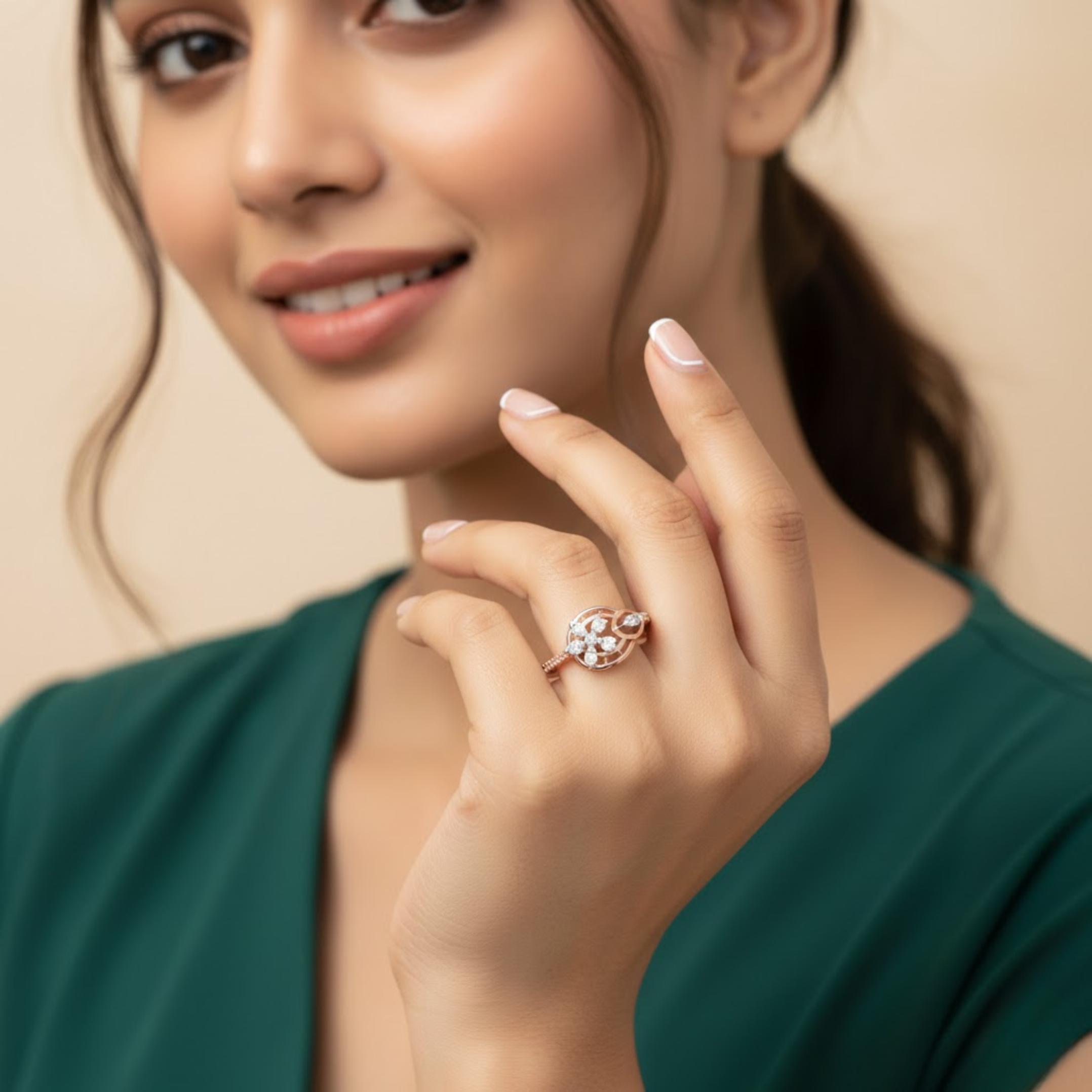 Dual Leaf Floral Diamond Ring