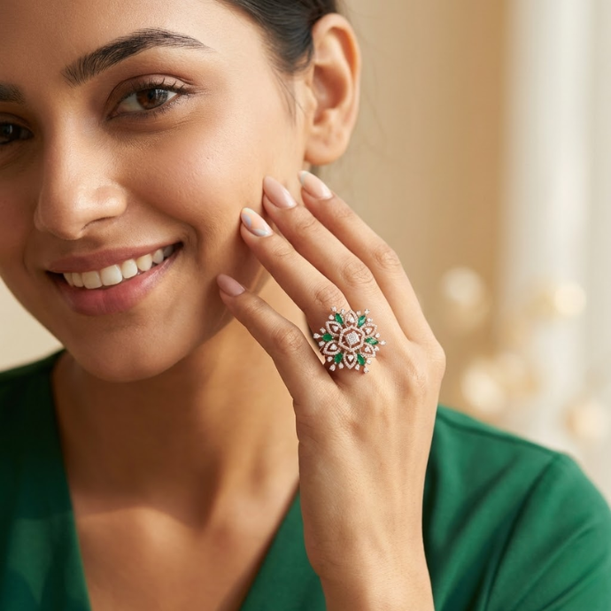 Grand Lotus-Inspired Emerald & Diamond Ring