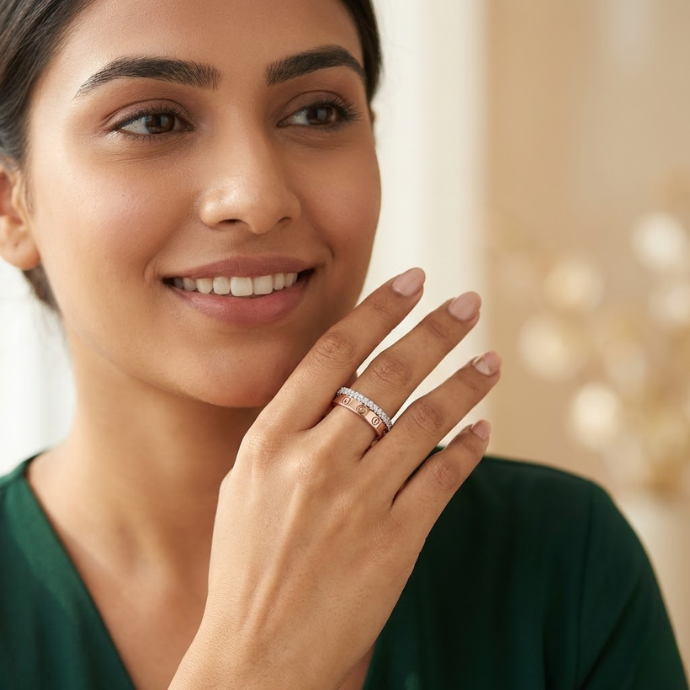 Screw Motif Diamond Band Ring