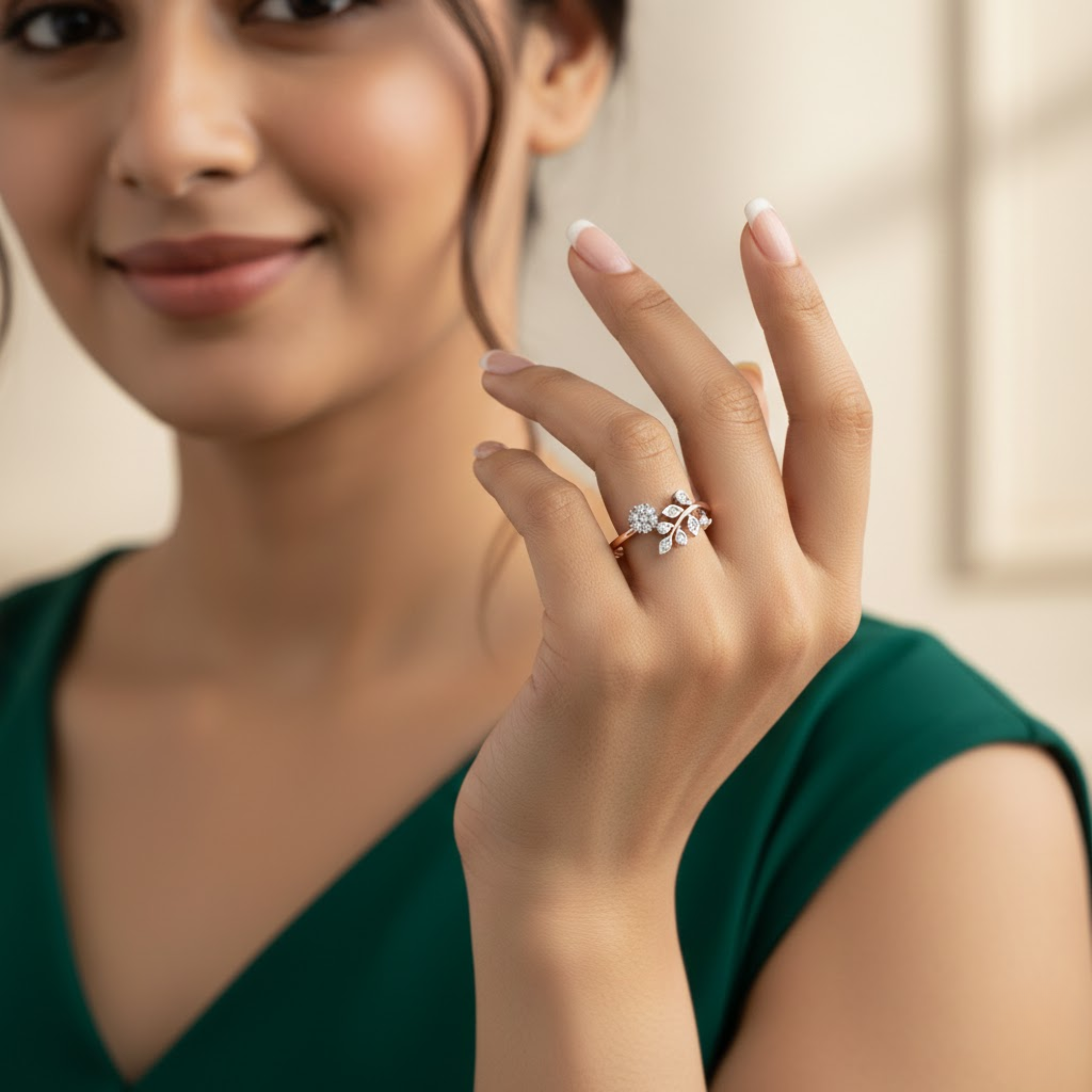 Open Floral Cluster Wrap Diamond Ring