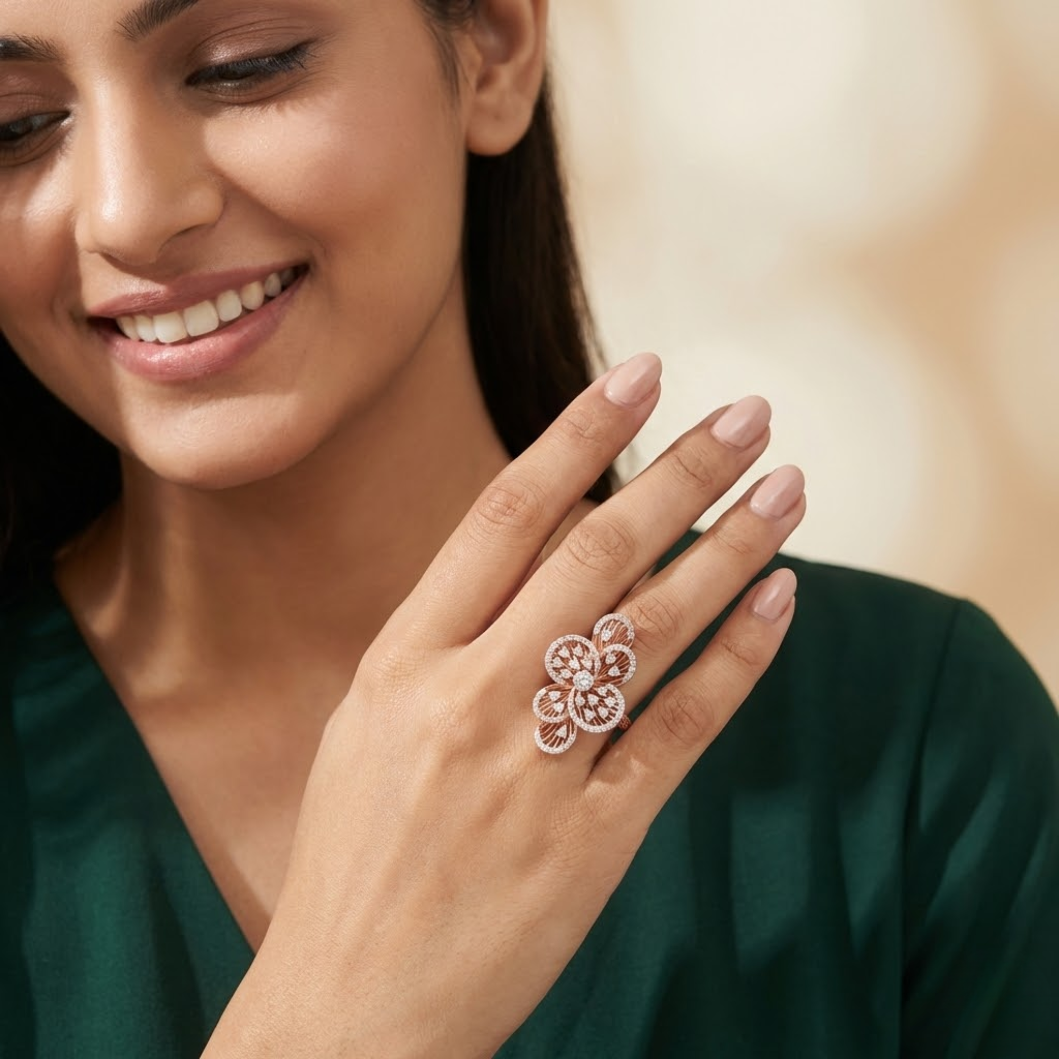 Grand Floral Diamond Statement Ring