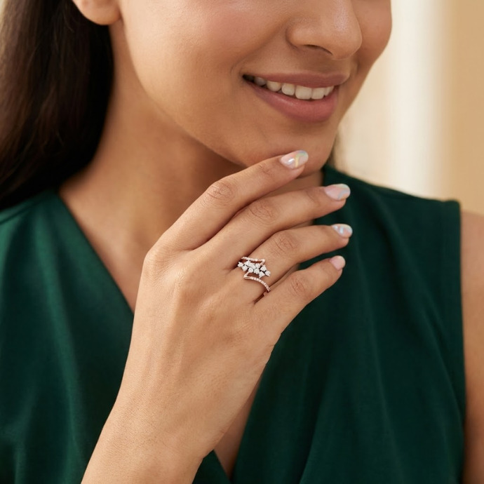 Twisted Floral Cluster Diamond Ring