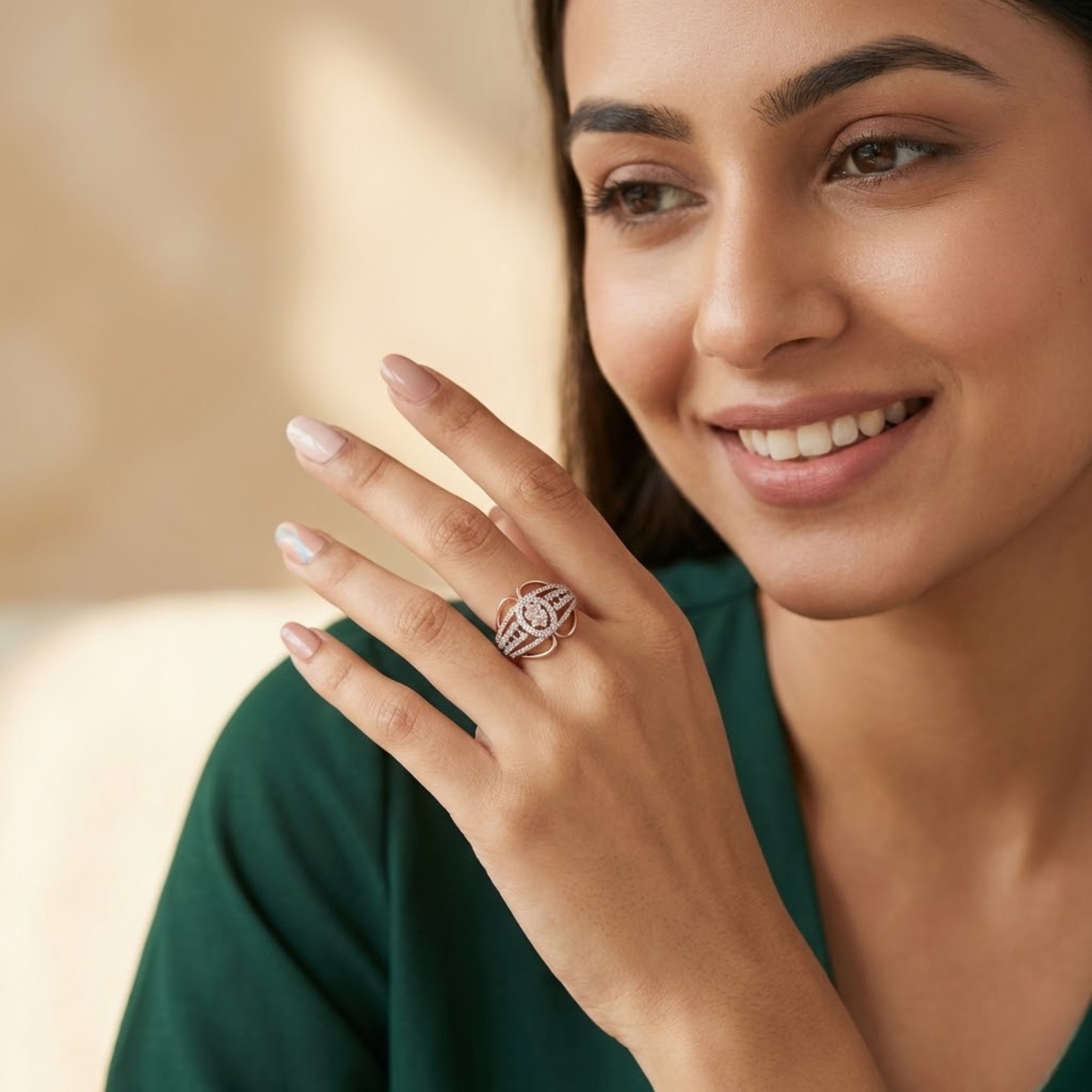 Oval Floral Cluster Diamond Ring