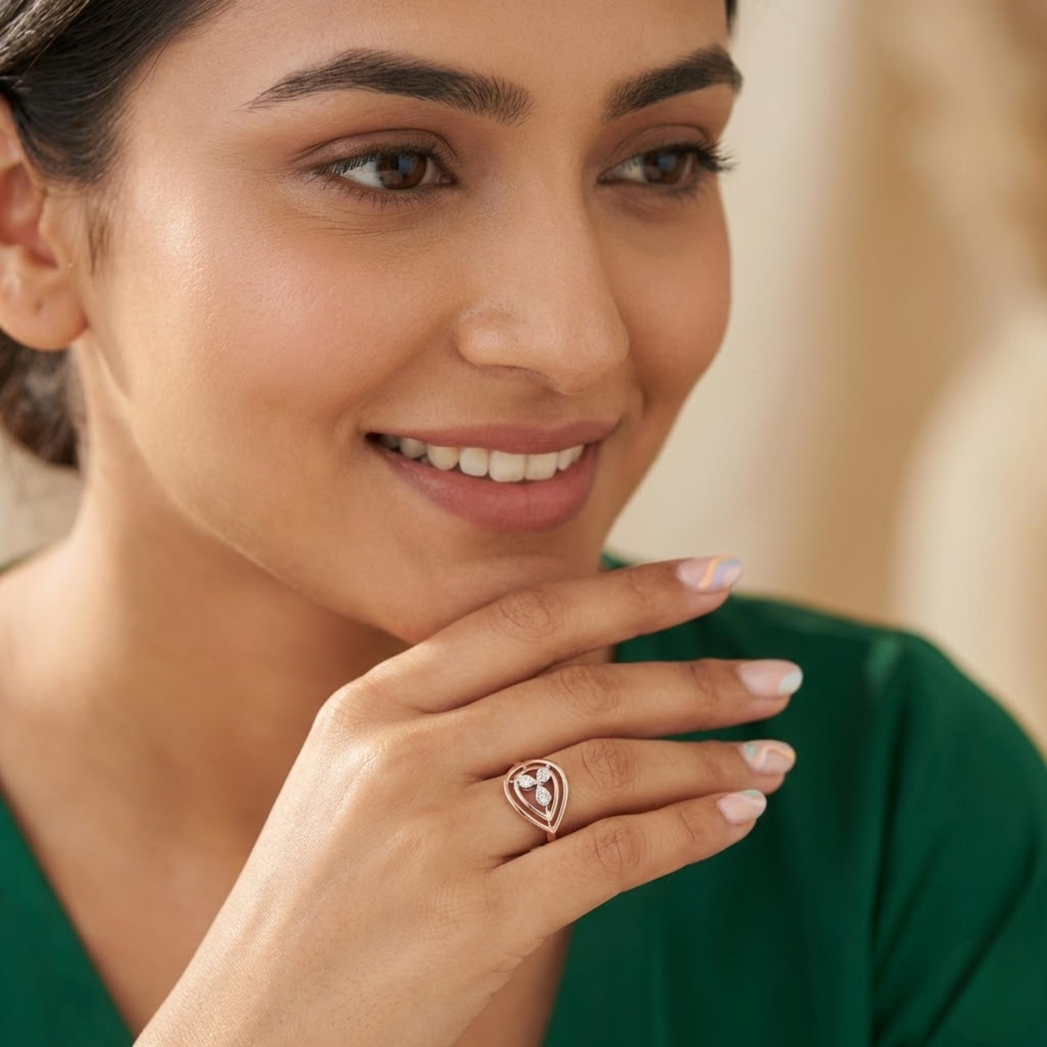 Tear-Drop Triple Diamond Ring