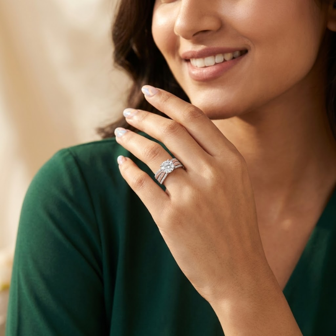Dual-Tone Cluster Halo Diamond Ring