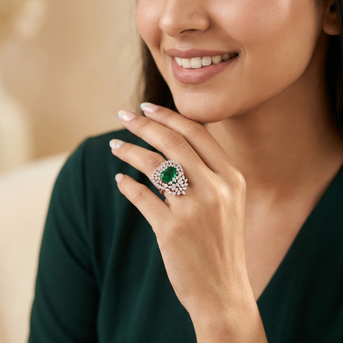 Royal Heart Emerald Cluster Diamond Ring