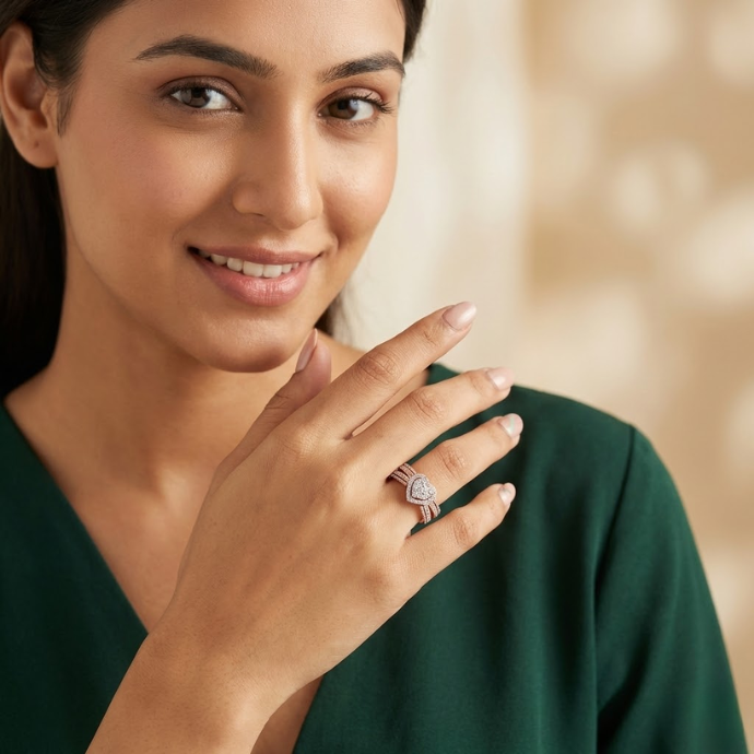 Heart Halo Triple-Row Diamond Ring