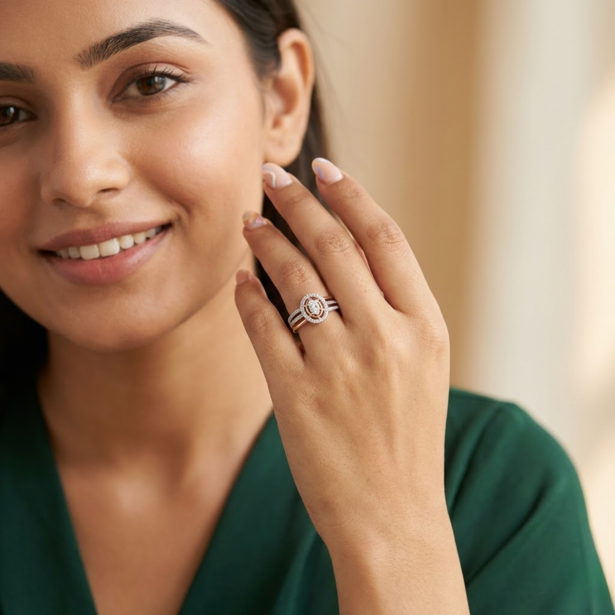 Dual-Tone Oval Halo Diamond Ring