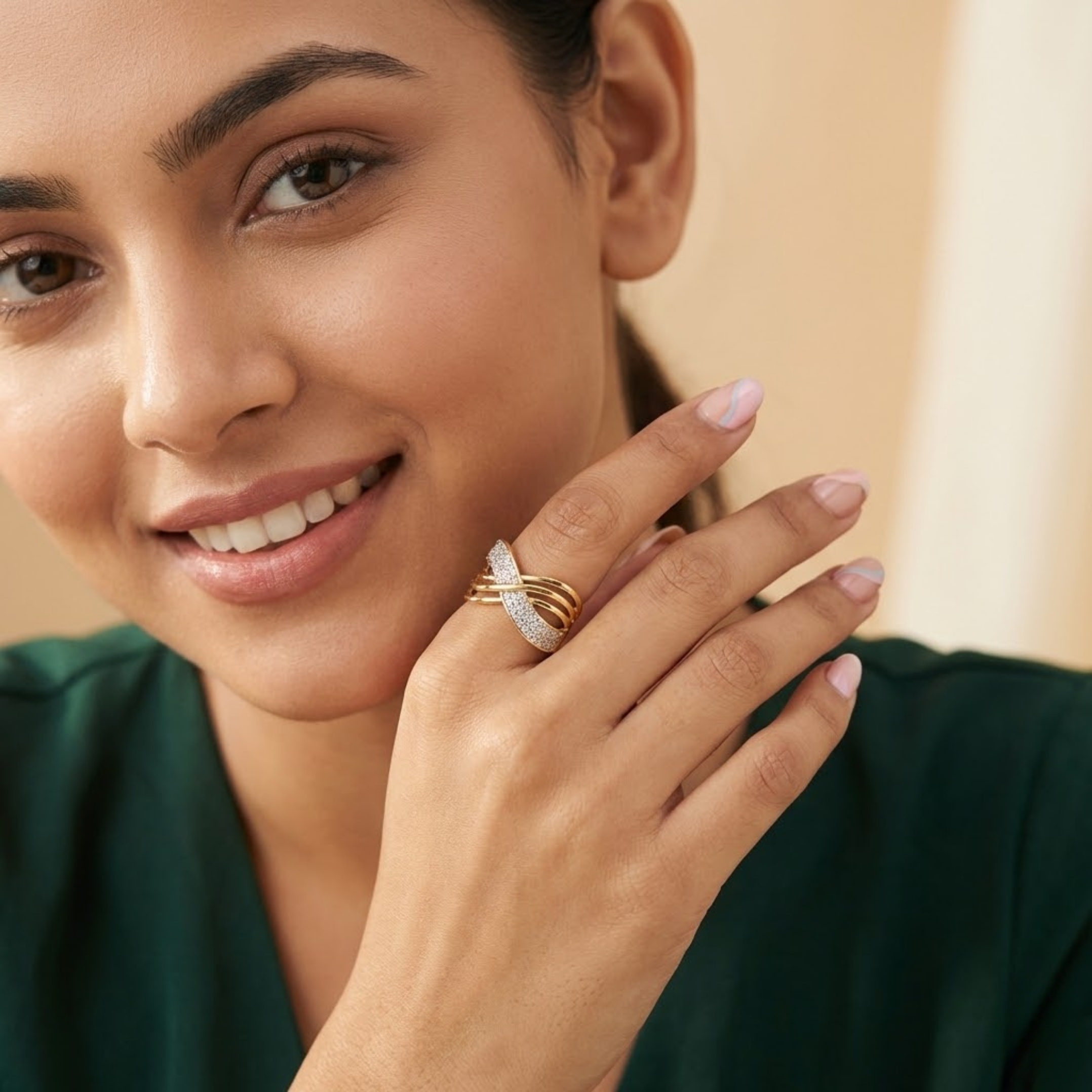 Criss-Cross Diamond Ribbon Ring
