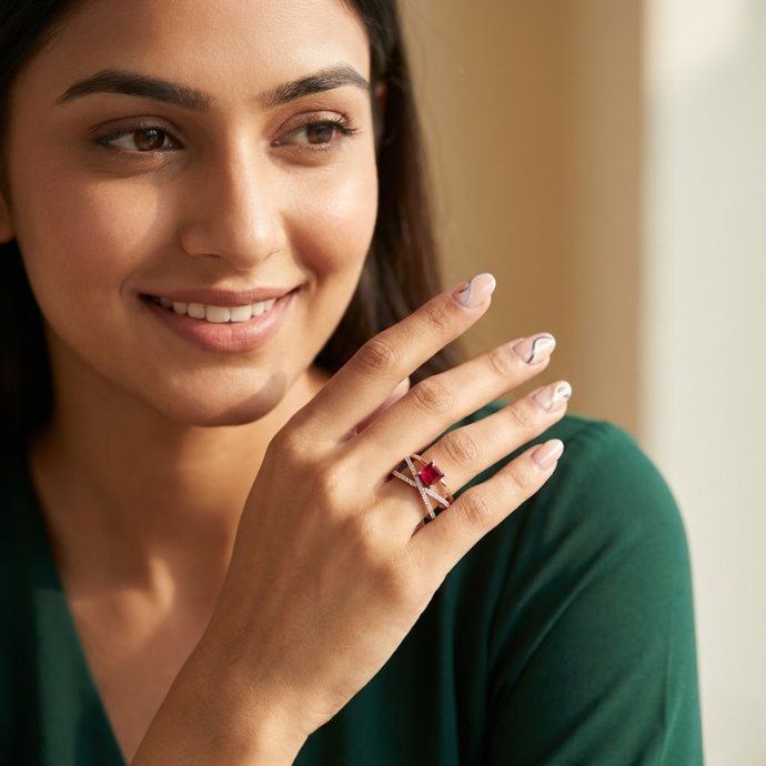 Modern X-Crossover Ruby & Diamond Ring