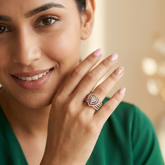 Triple Halo Heart Cluster Diamond Ring