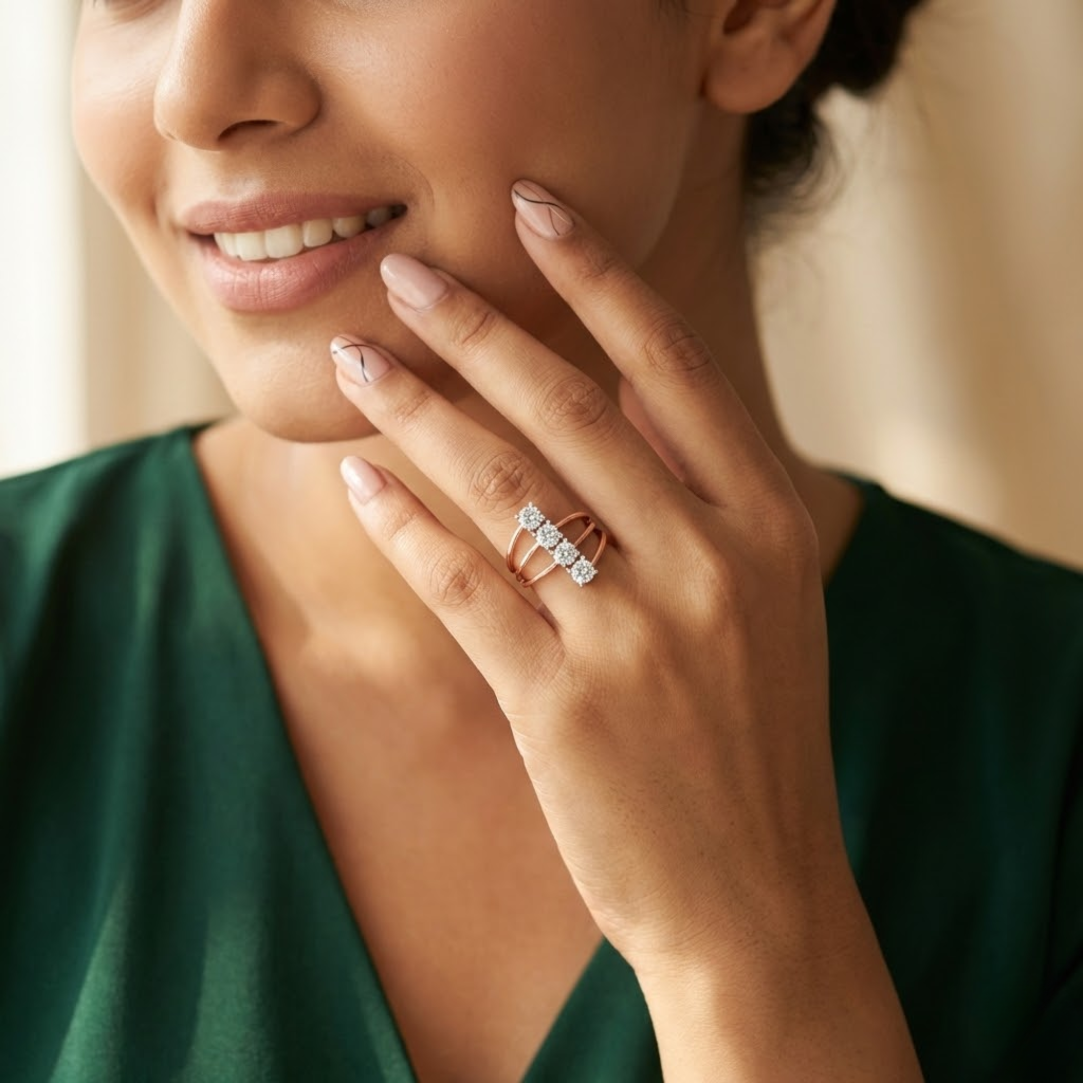 Triple Solitaire Crossover Diamond Ring