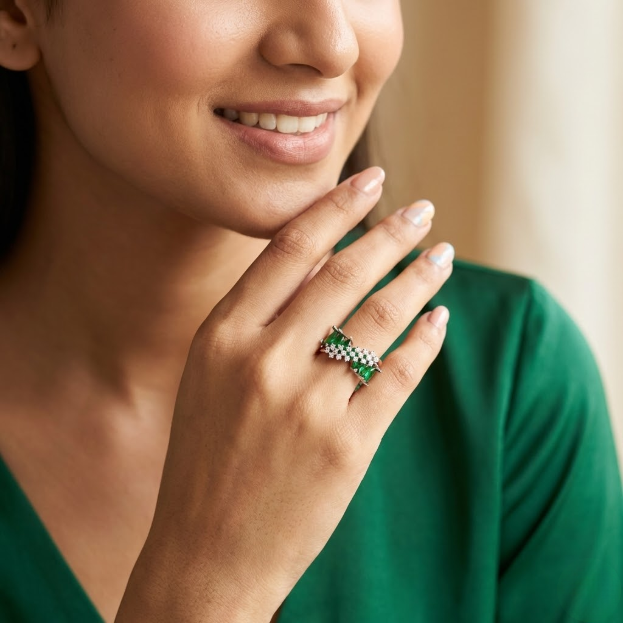 Green Marquise Spiral Diamond Ring