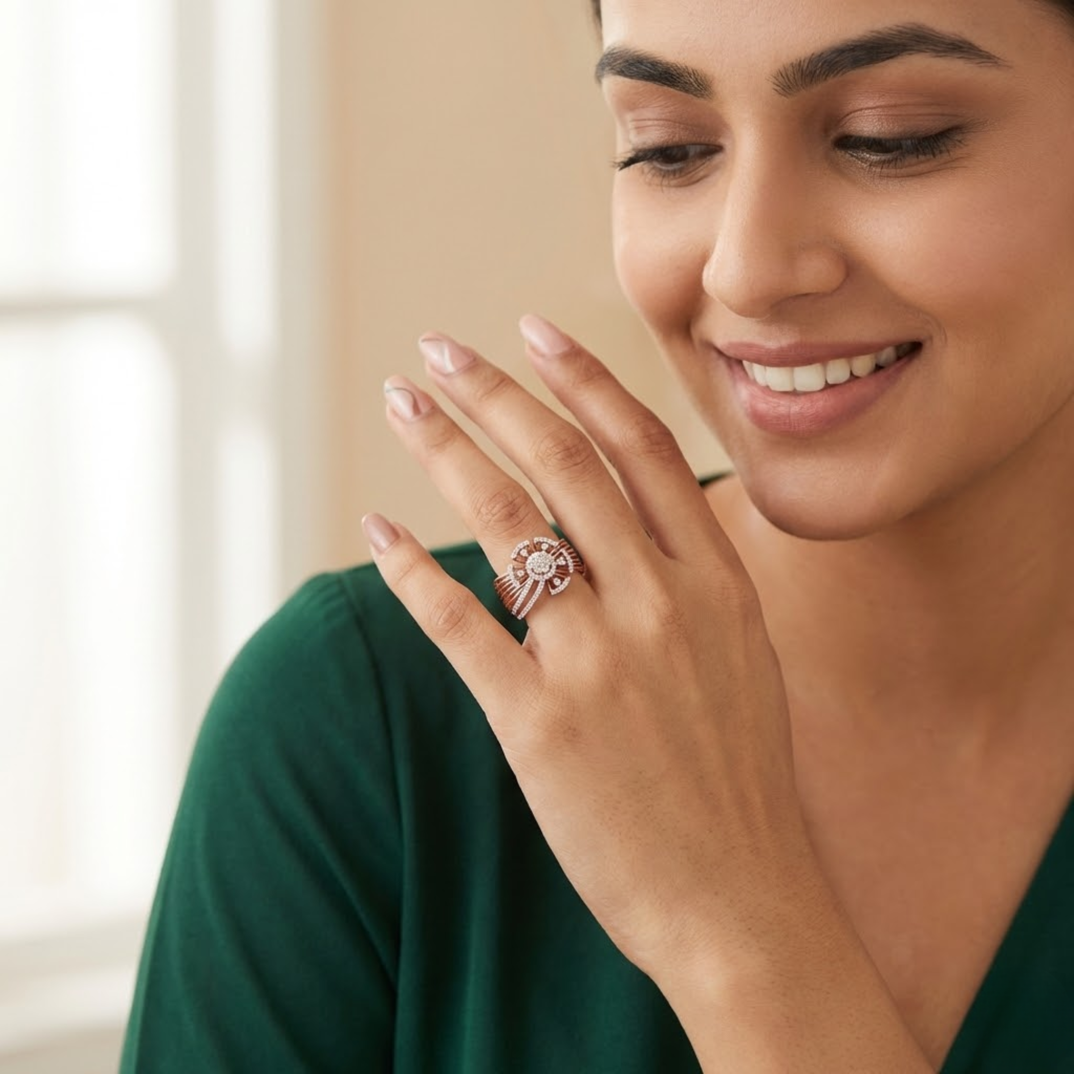 Grand Floral Burst Diamond Statement Ring