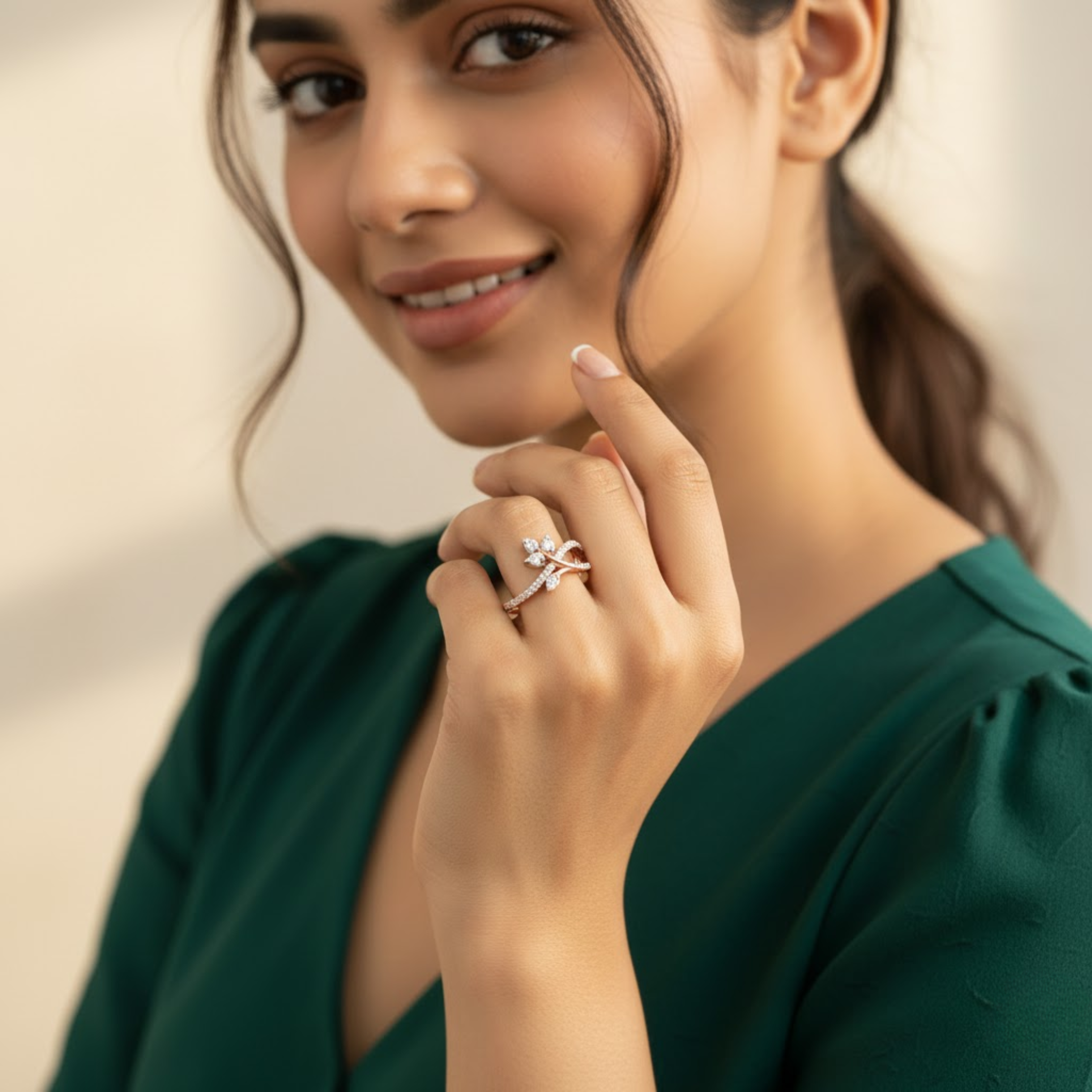 Curved Floral Diamond Ring