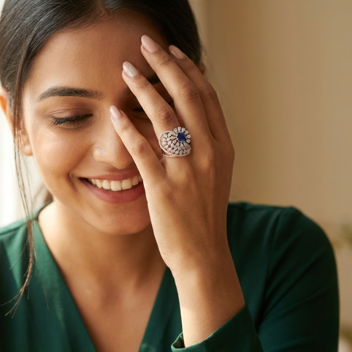Sapphire Swirl Designer Diamond Ring
