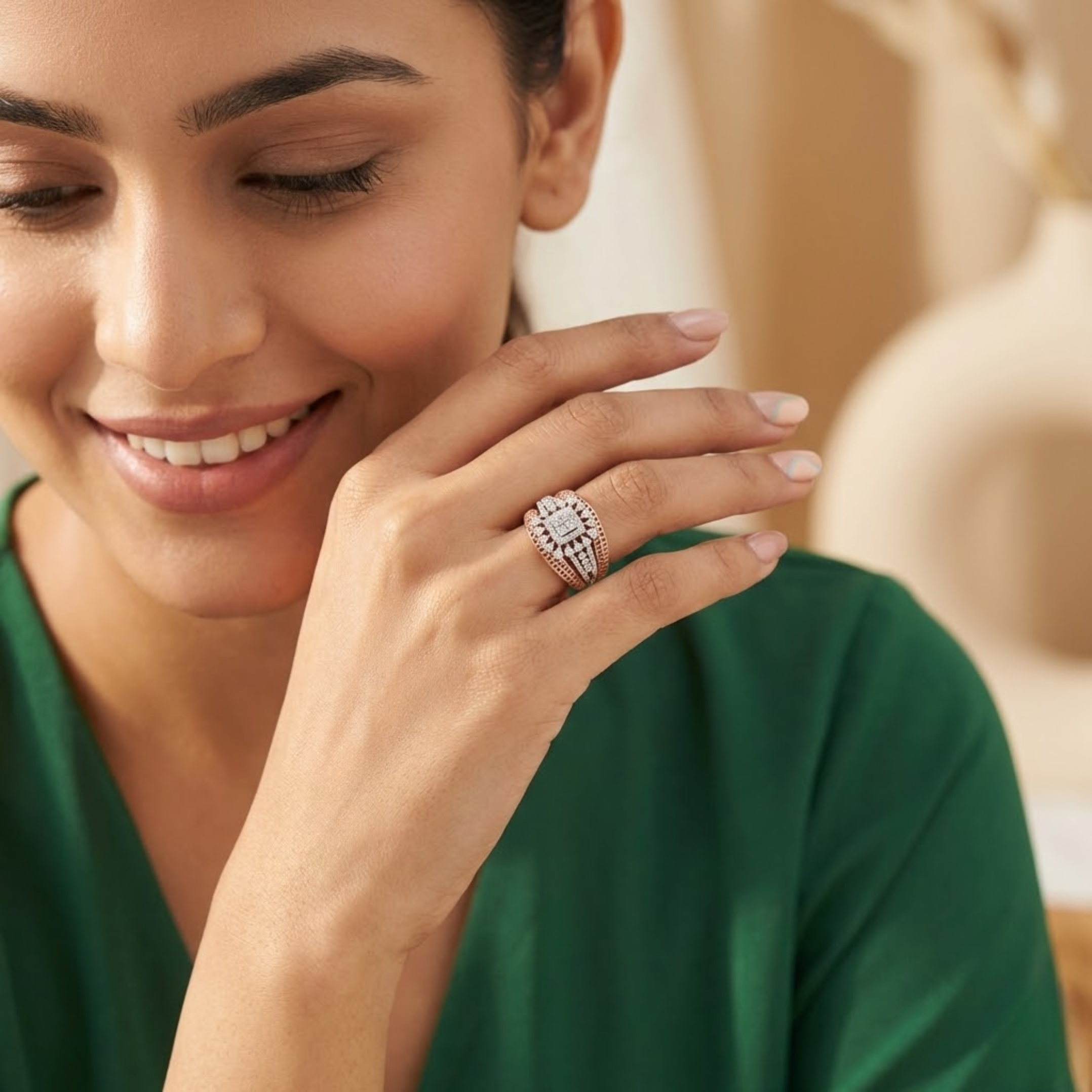 Grand Dual-Tone Layered Halo Diamond Ring