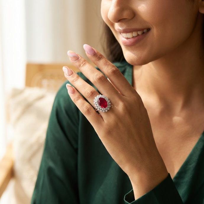 Royal Ruby Double-Halo Statement Ring