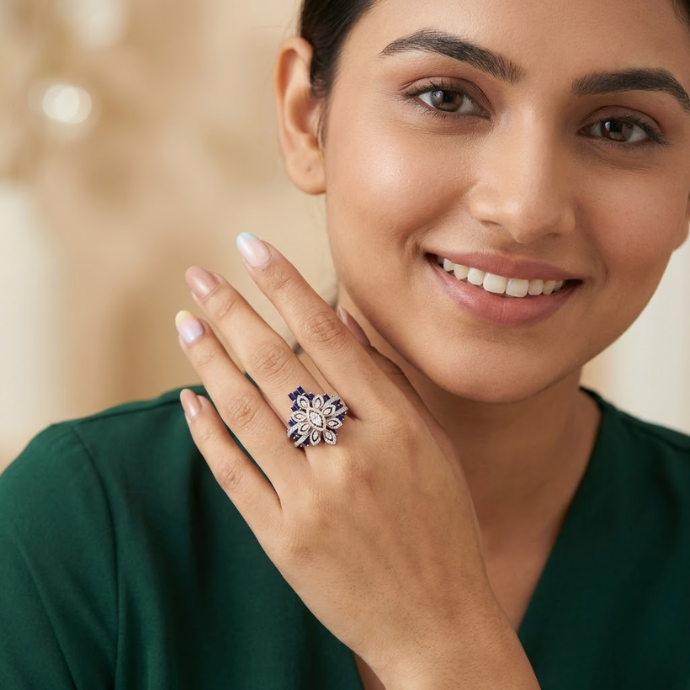 Grand Royal Blue Baguette Diamond Cocktail Ring