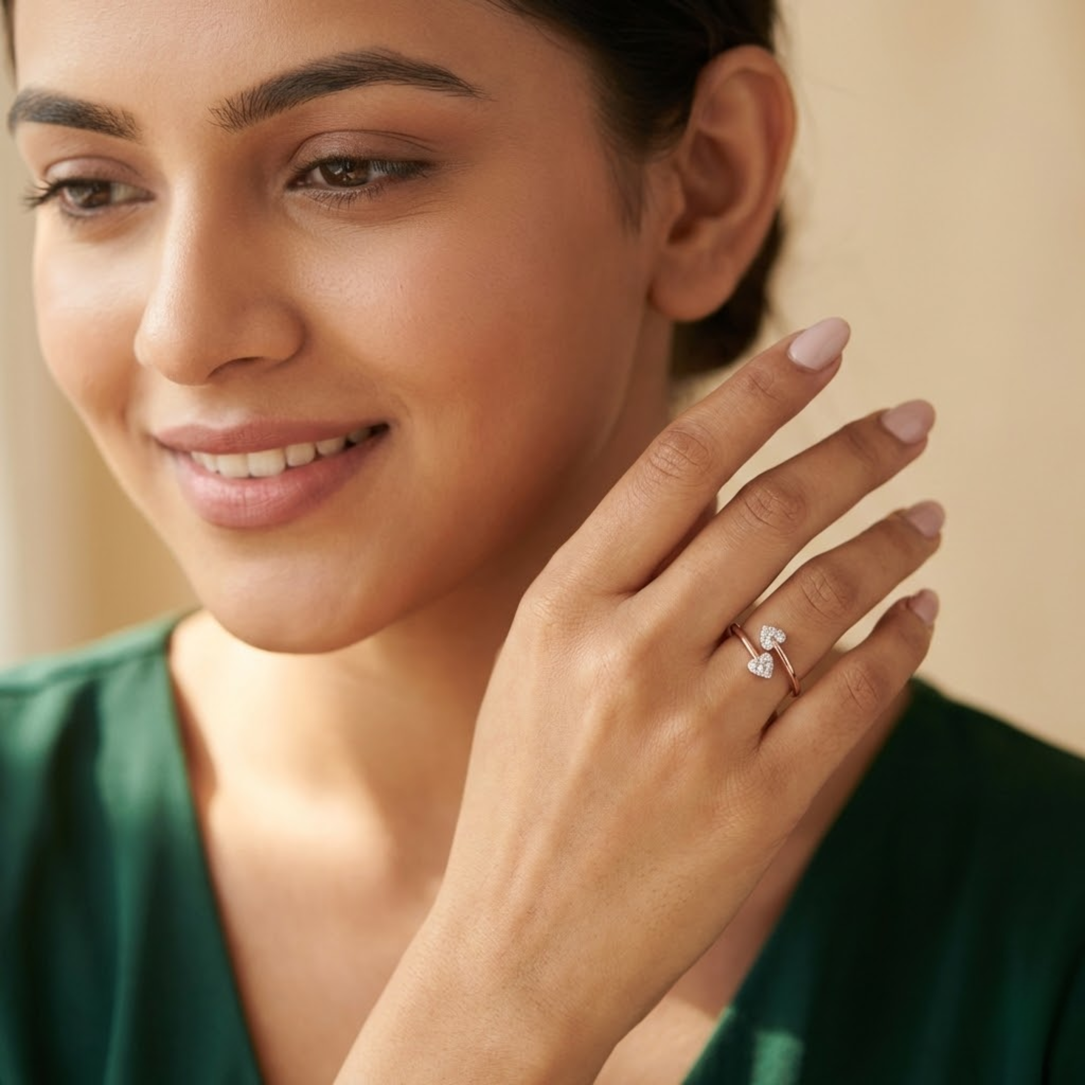 Twin Heart Open Diamond Ring