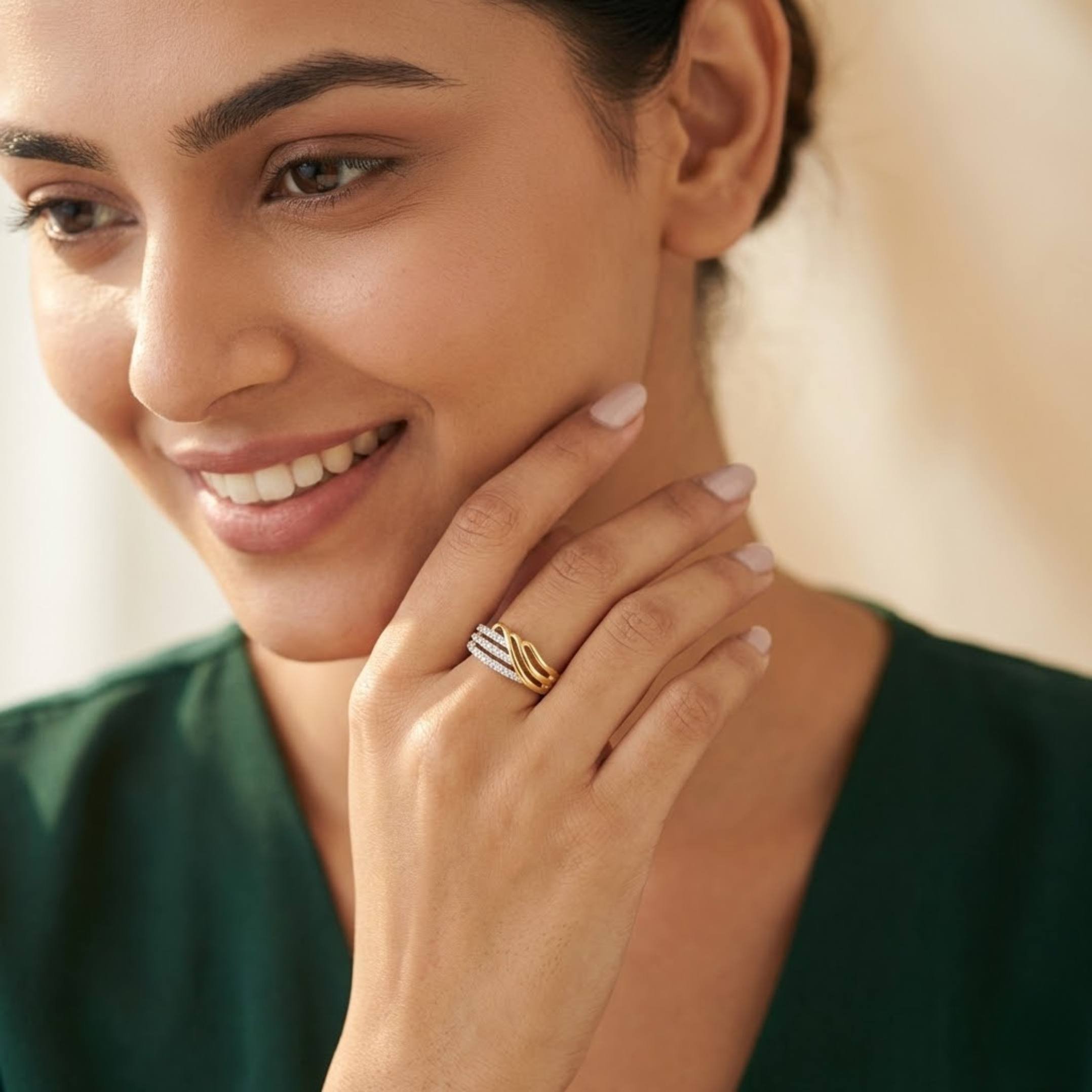 Elegant Multi-Row Crossover Diamond Ring