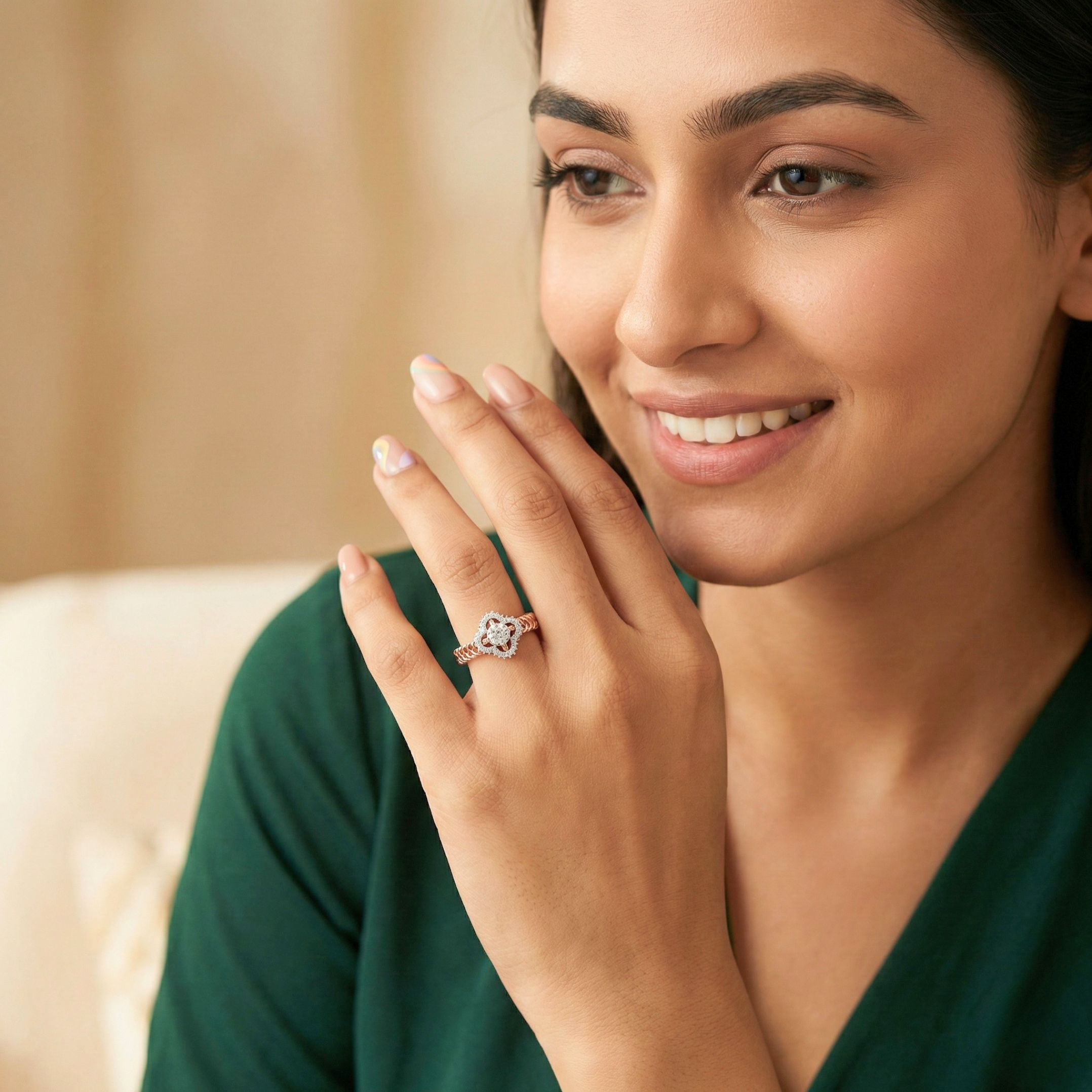 Woven Floral Diamond Halo Ring